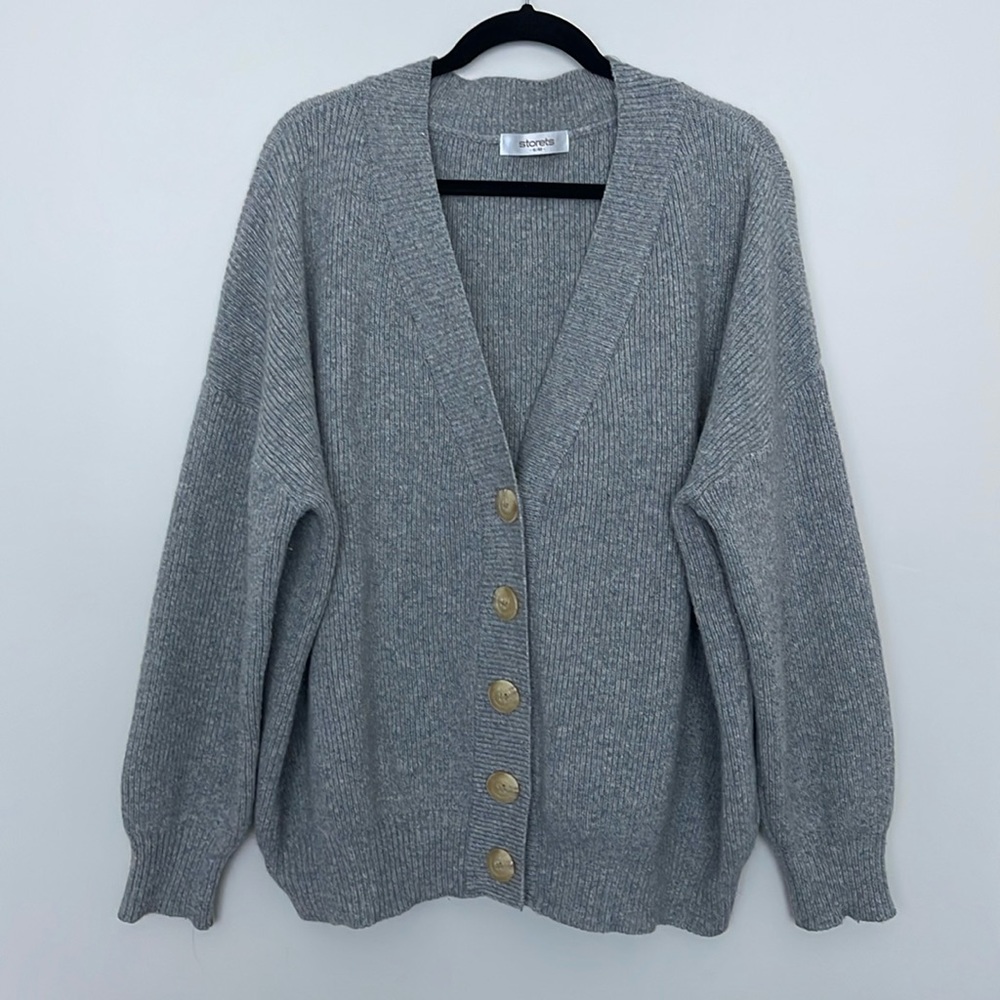 Storets Oversized Ribbed V-neck Collar Button Front Cardigan Womens Size S/M